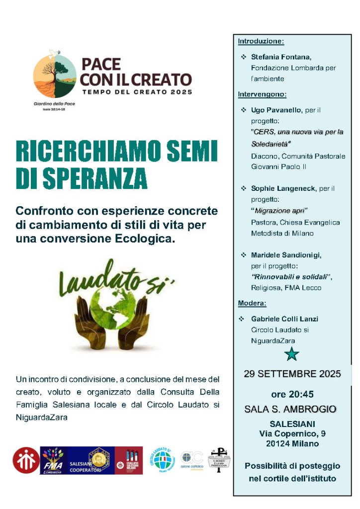 Ripartiamo alla grande! 3 Laudato Si, 29 settembre 2025, ore 20:45 in sala S. Ambrogio, Salesiani via Copernico 9